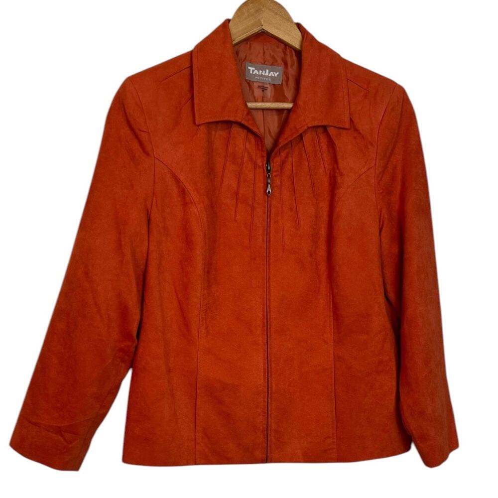 Tanjay Orange Zip Up Faux Suede Jacket Size 8 Petite Lined